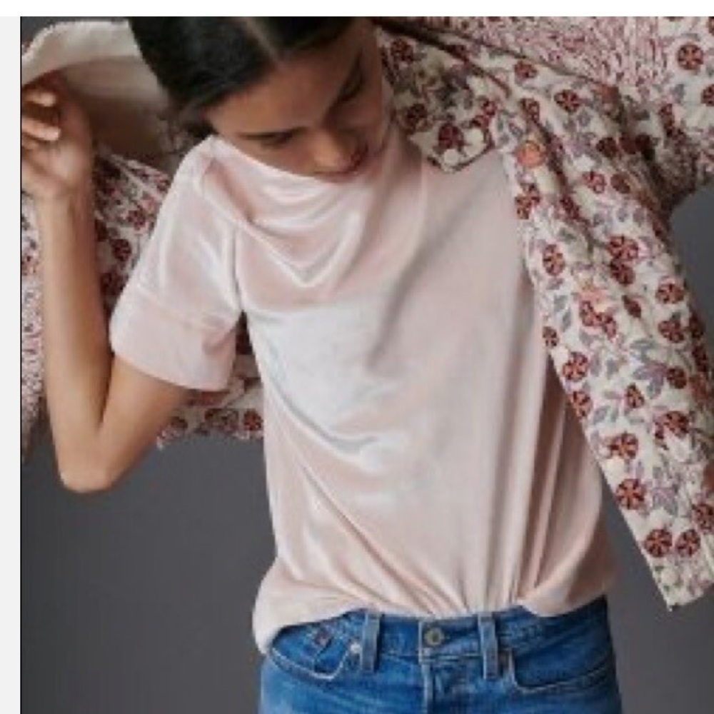 Anthropologie Krisha Velvet Mock Neck Top. Size Small. - Picture 2 of 12
